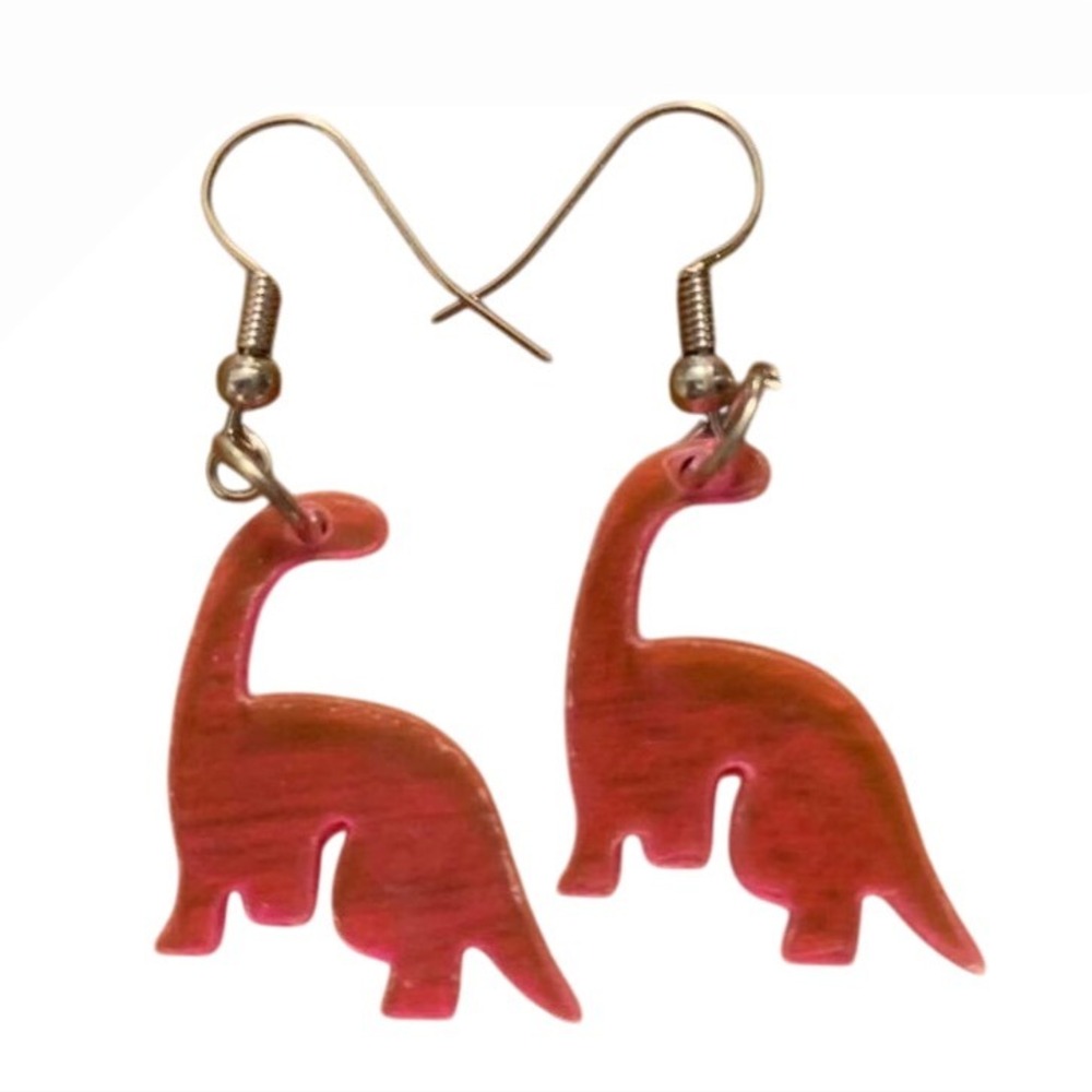 Pink dinosaur earrings #dinosaurjewellery‎
